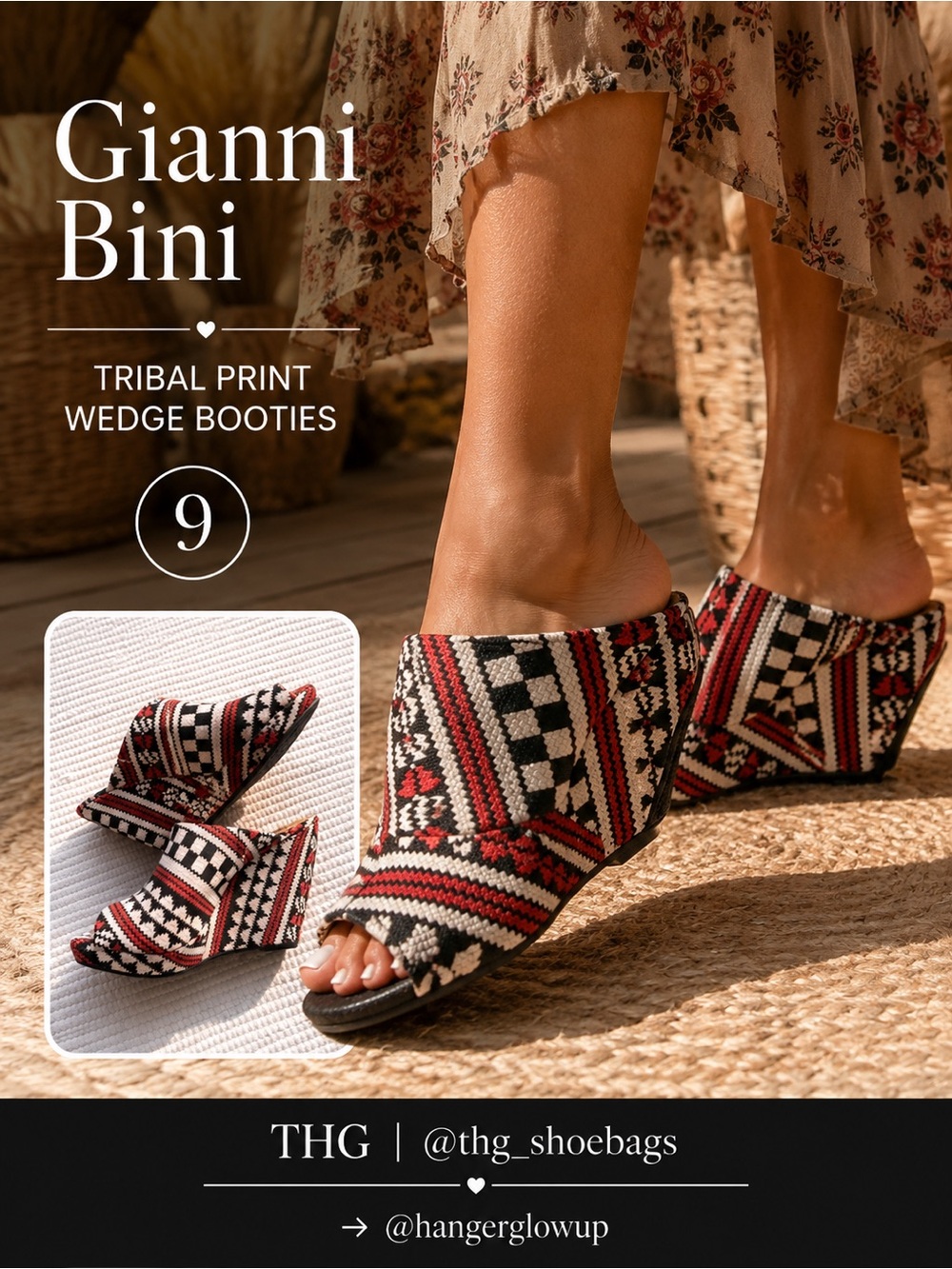 Gianni Bini Geometric Woven Peep Toe Wedge Mules Burnt orange & Black Size 9